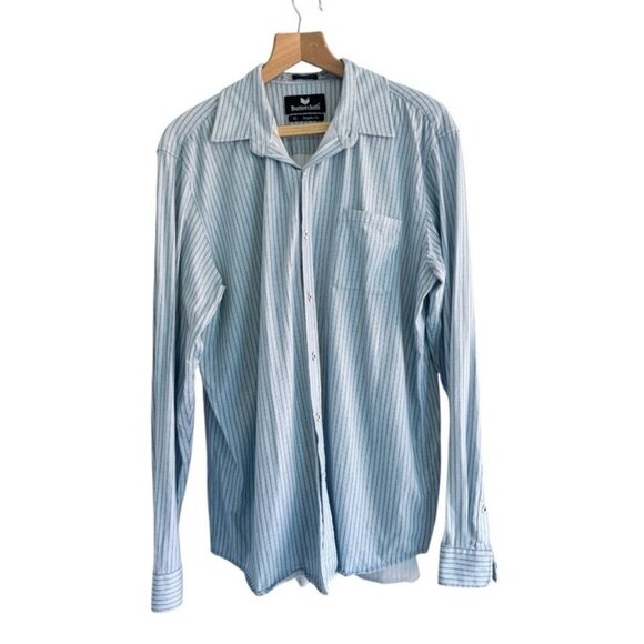 Buttercloth Men's Sz XL Icy Cotton Regular Fit Blue Striped Button Up Shirt - Picture 1 of 7